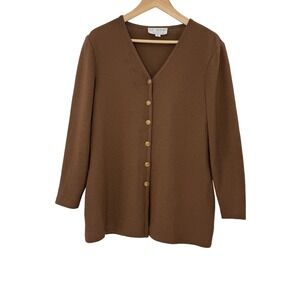 St. John Collection by Marie Gray Brown Knit Cardigan Gold Button Size 6 Flaw
